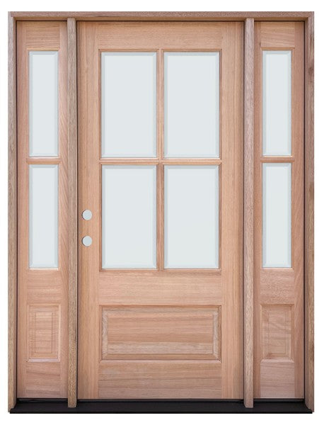 Unfinished Mahogany Wood Door - with Sidelites TDL Glass 4'6"-5'4" Wide (6'8")