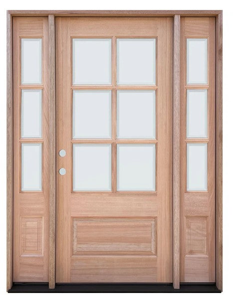 Unfinished Mahogany Wood Door - with Sidelites TDL Glass 4'6"-5'4" Wide (6'8" & 8'0")