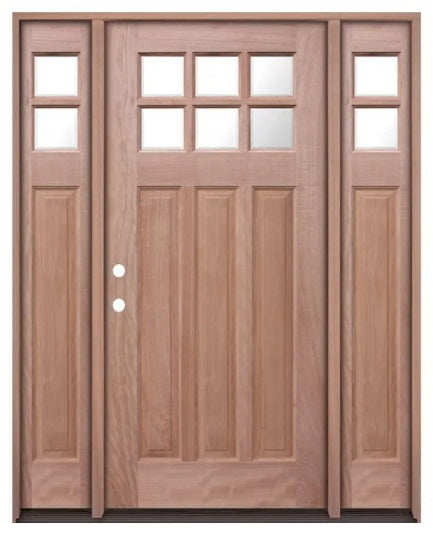 Unfinished Mahogany Wood Door - with Sidelites TDL Glass 5'0"-5'4" Wide (6'8")