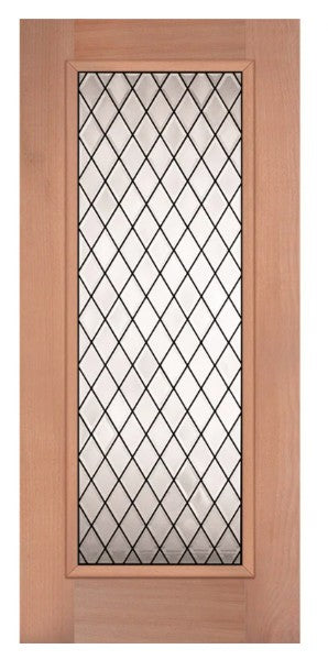 Unfinished Mahogany Wood Door - Single Door Beveled Glass 3'0" Wide (6'8")