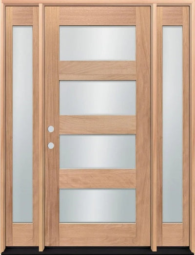 Unfinished Mahogany Wood Door - with Sidelites TDL Glass 5'0"-5'4" Wide (6'8")