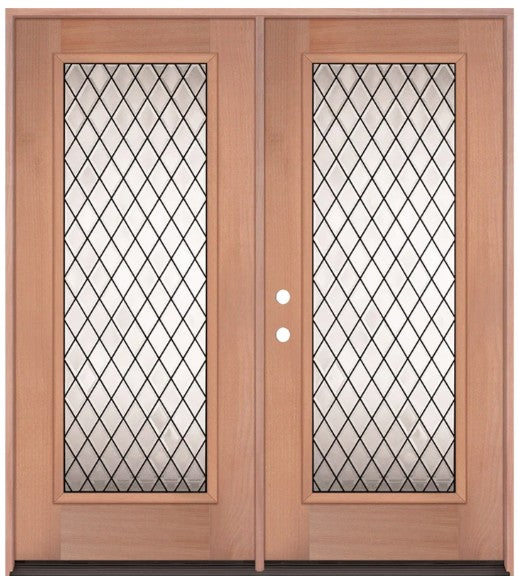 Unfinished Mahogany Wood Door - Single Door Beveled Glass 6'0" Wide (6'8")