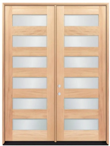 Unfinished Mahogany Wood Door - Single Door Beveled Glass 6'0" Wide (6'8" & 8'0")