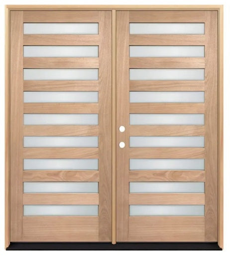 Unfinished Mahogany Wood Door - Single Door Beveled Glass 6'0" Wide (6'8" & 8'0")