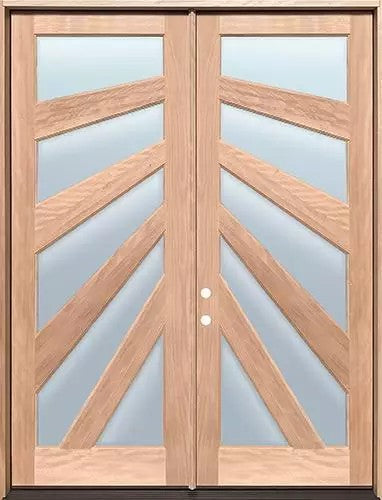 Unfinished Mahogany Wood Door - Single Door Beveled Glass 6'0" Wide (6'8")