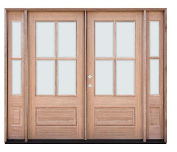 Unfinished Mahogany Wood Door - with Sidelites TDL Glass 7'0"-8'4" Wide (6'8")
