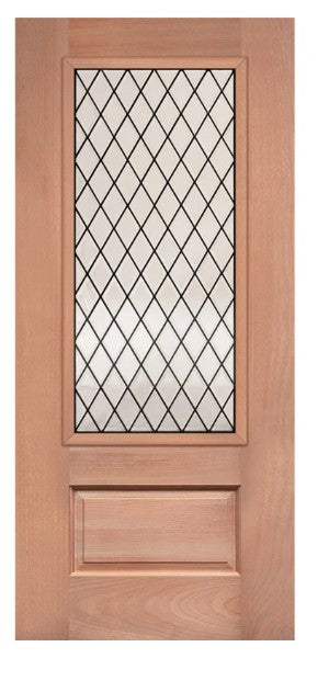 Unfinished Mahogany Wood Door - Single Door TDL Glass 2'8"-3'0" Wide (6'8" & 8'0")