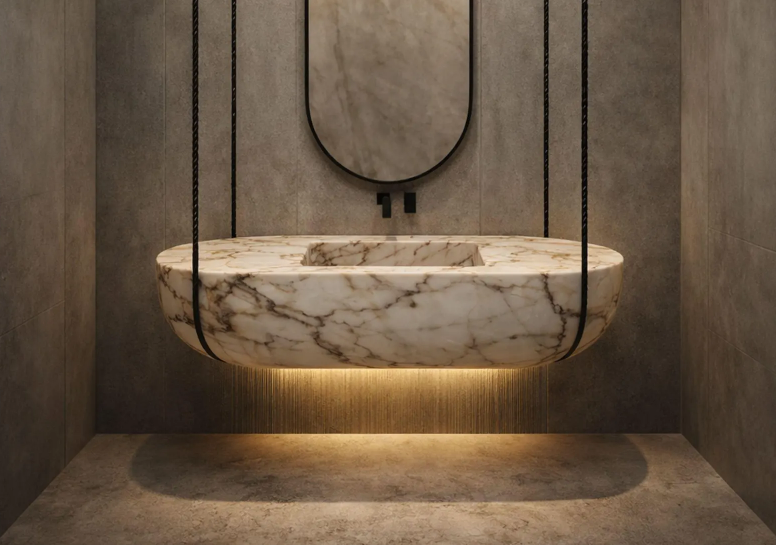 Marble Table Base - Oval Suspended Sink